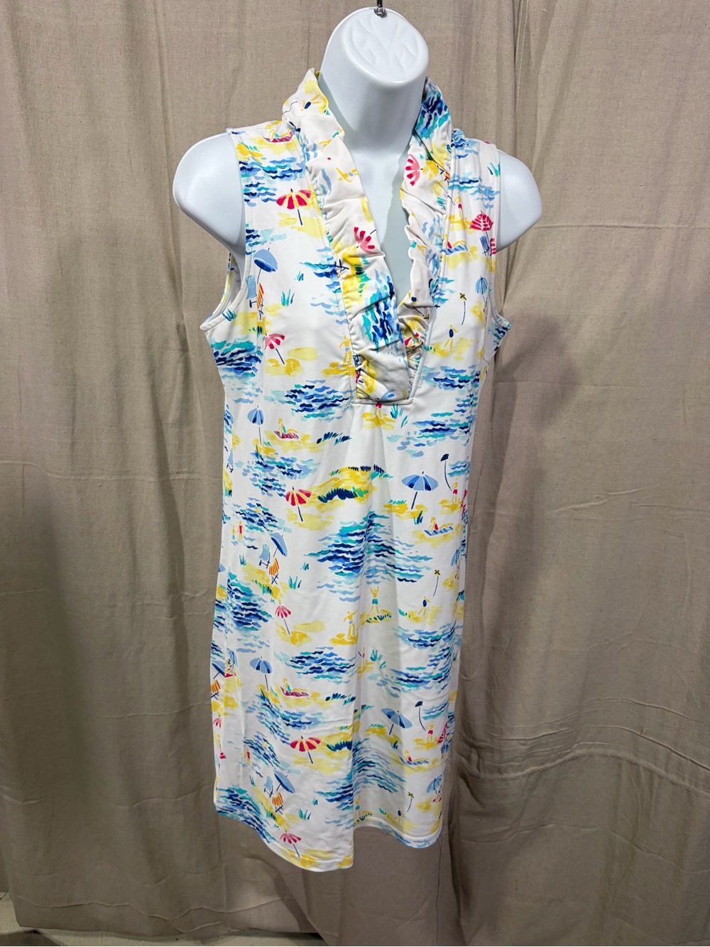 Aryeh Beach Print Ruffle Neck Dress
